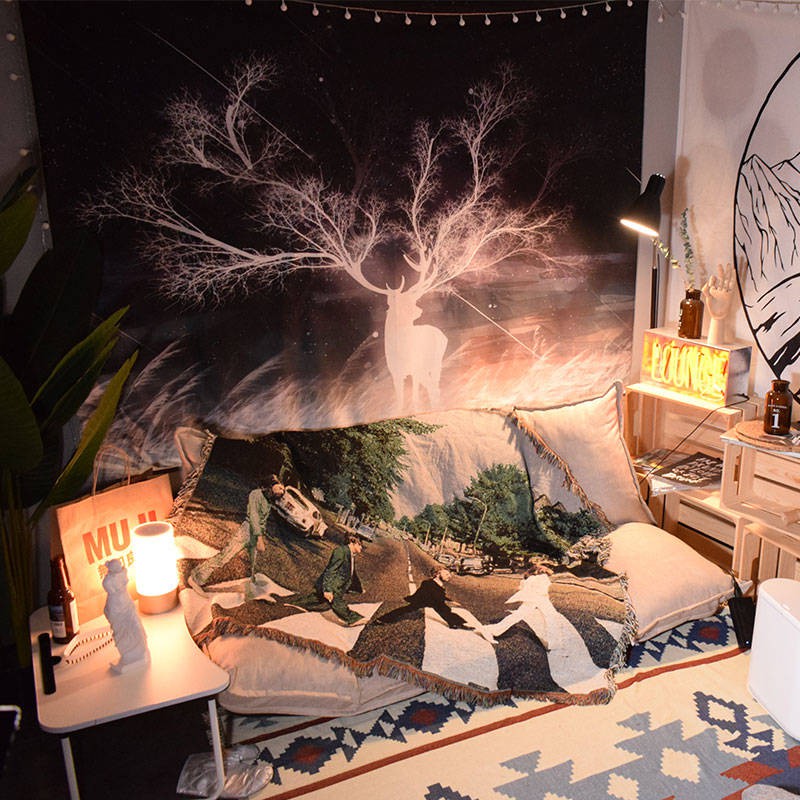 Tấm Vải Treo Tường Họa Tiết Hình Nai Độc Đáo