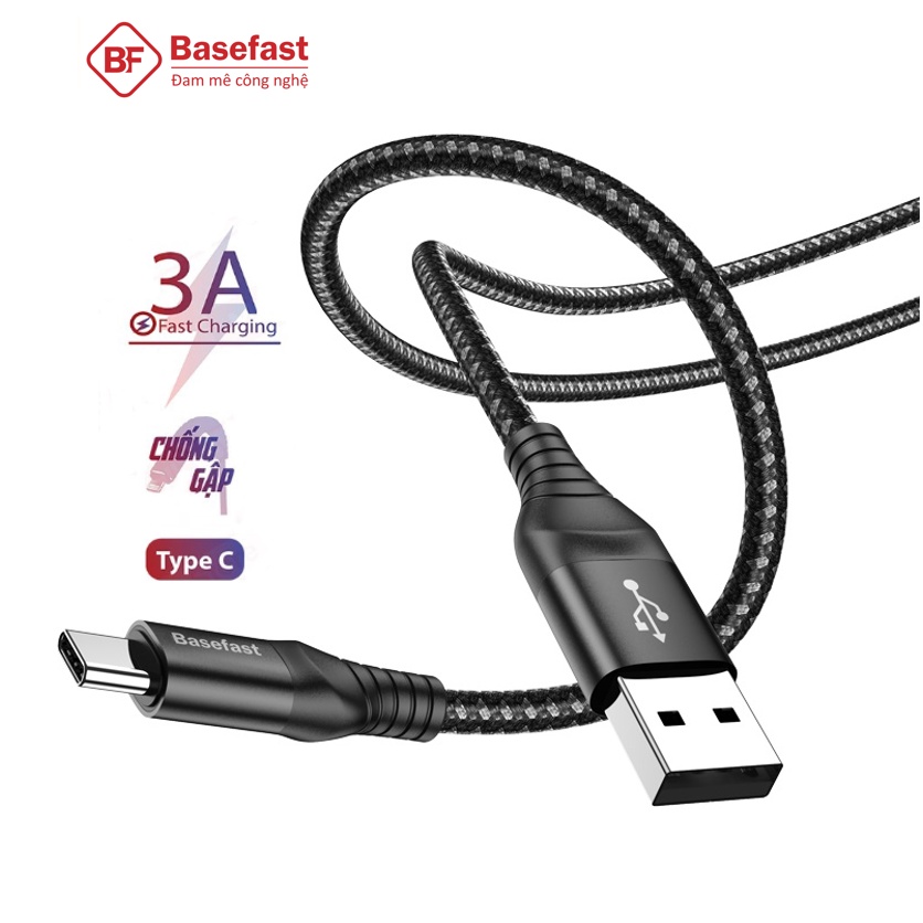 Dây sạc Type C Basefast sạc nhanh 3A - Cáp bọc dù siêu bền cho máy Android Samsung,Xiaomi
