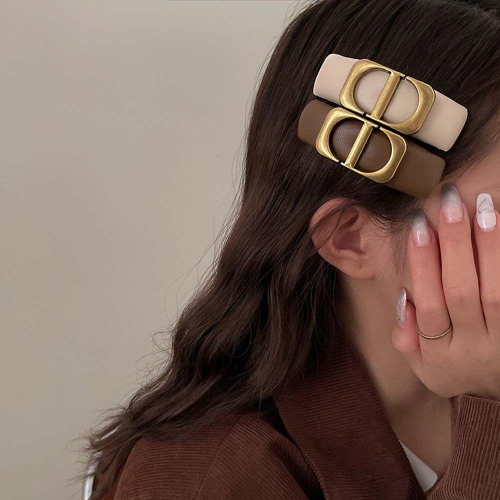 Kẹp Tóc Bằng Xốp Và Da Hình Vuông Phong Cách Hàn Quốc WMES15H