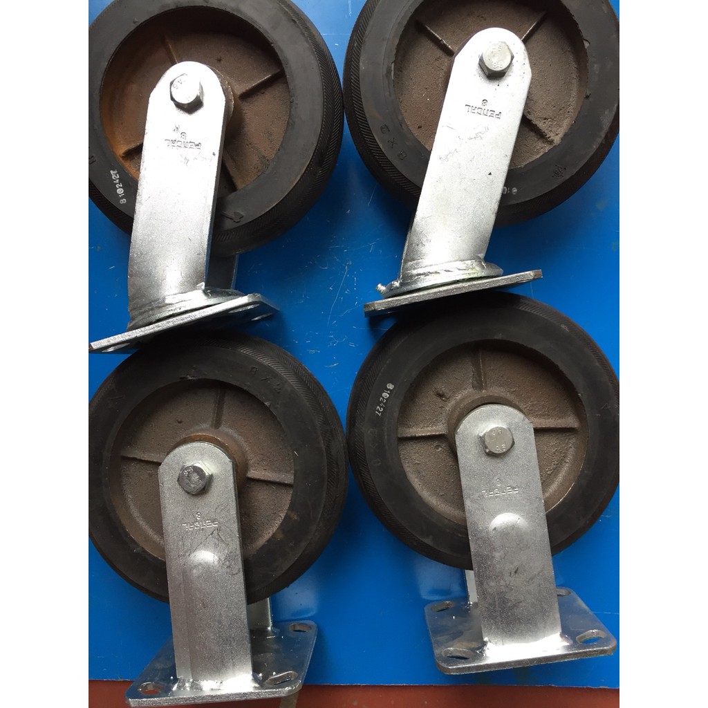 Bộ 4 bánh xe chịu tải 1000kg, bộ 4 bánh xe đài loan đường kính 20cm (2 tĩnh. 2 xoay), bánh xe đẩy hàng cao cấp