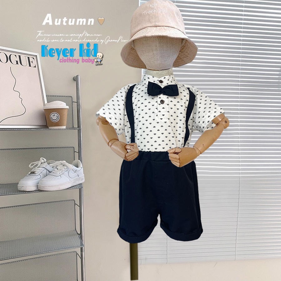 Sét Bộ Sơ Mi Công Tử Bé Trai KEYER KIDS Áo Sơ Mi Thiết Kế Kèm Nơ Phối Quần Short Kaki SM06