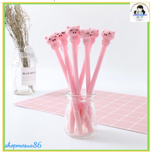 Bút gel nước lợn hồng đáng yêu, mực trơn nét màu đen