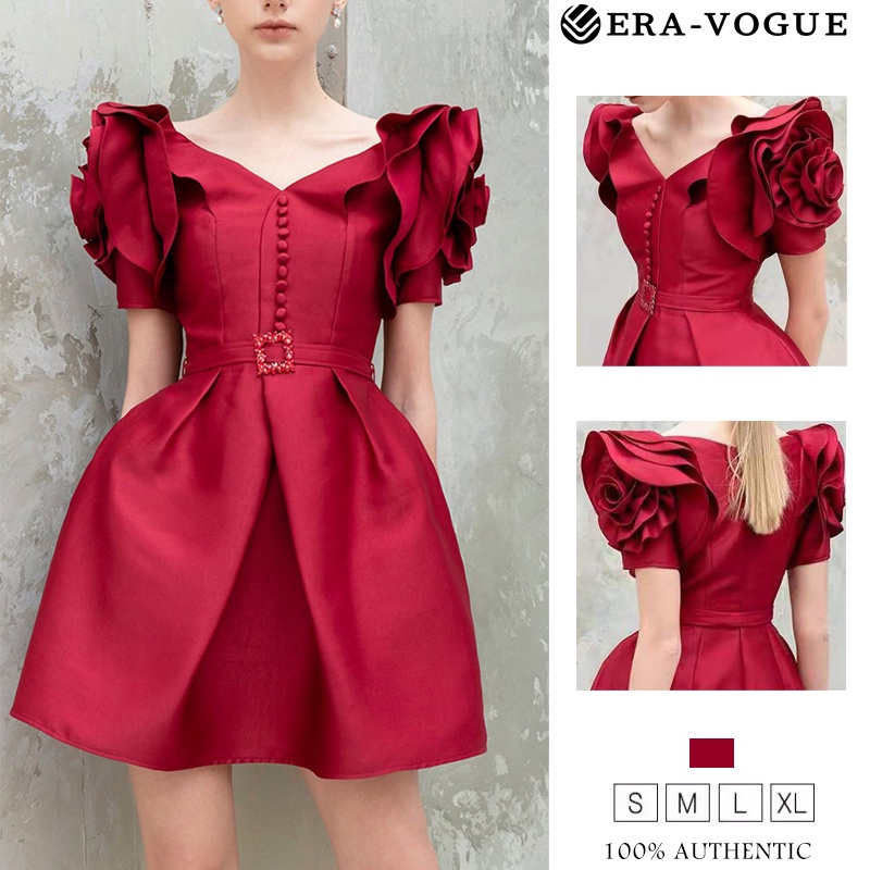 Eravogue🌷 Đầm nữ đầm body đi tiệc cưới đầm xoè nữ dự tiệc cưới đẹp váy đi tiệc cưới đầm thời trang đầm thanh lịch đầm đẹp đầm công chúa Đầm Dạ Hội Dáng Chữ A Cổ Chữ V Tay Phồng Màu Đỏ Y9799