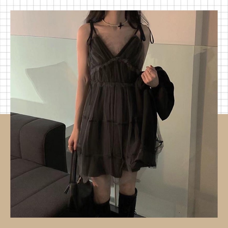 Đầm/Váy 2 dây đen phối ren phong cách hàn quốc (Váy về lại sau tết ÂL)