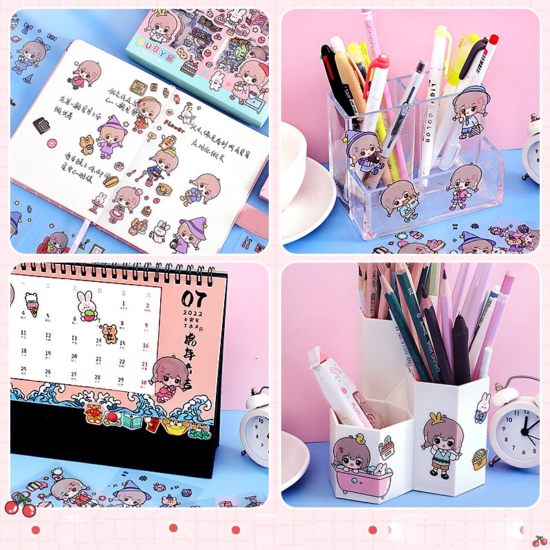 Set 100 Sticker Hoạt Hình Chống Thấm Nước Dễ Thương Dùng Để Trang Trí Ly Nước