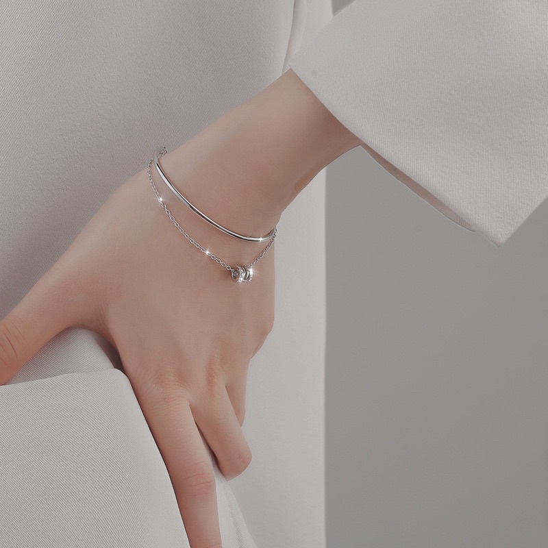 Lắc tay bạc nữ tinh tế thanh lịch, Vòng tay kép bạc Ý 925 cá tính mạ vàng trắng cao cấp DUYSON SILVER  [LTXK6]