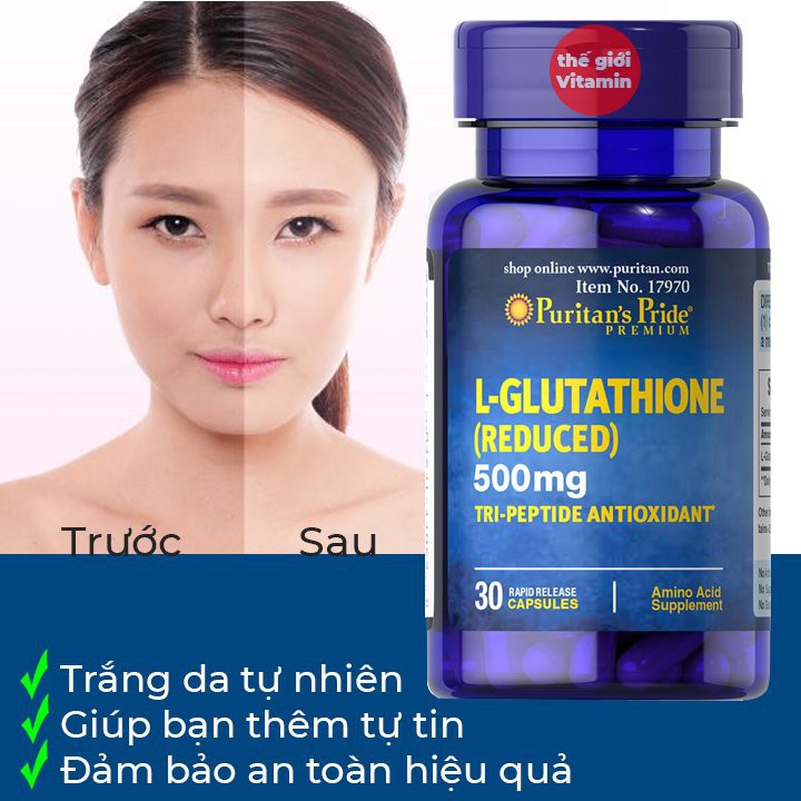Viên uống làm trắng da, giảm nám, thải độc puritan's pride l- glutathione 500mg 30viên Healthy care quatangme