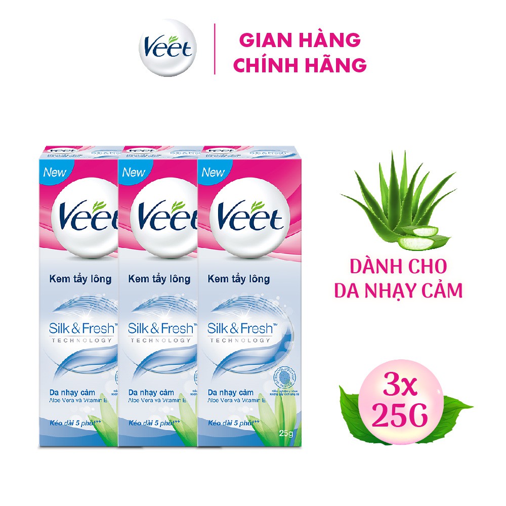 [Mã FMCGVEET52 giảm 8% đơn 250k] Bộ 3 Kem tẩy lông cho da nhạy cảm Veet Silk Fresh 25g/tuýp