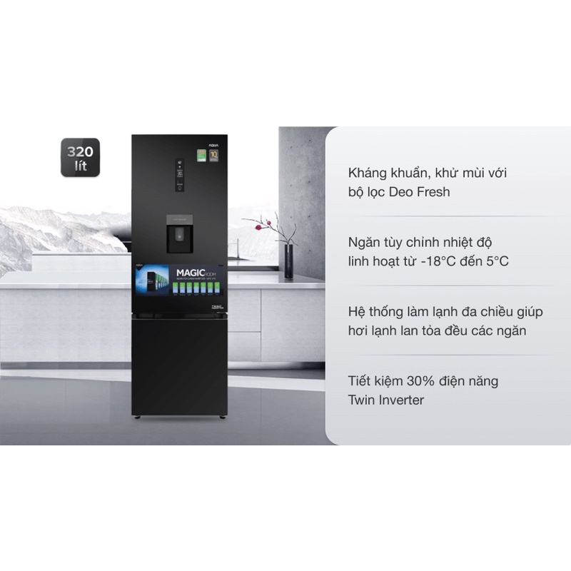Tủ lạnh AQUA inverter 320 Lít AQR-IW378EB BS