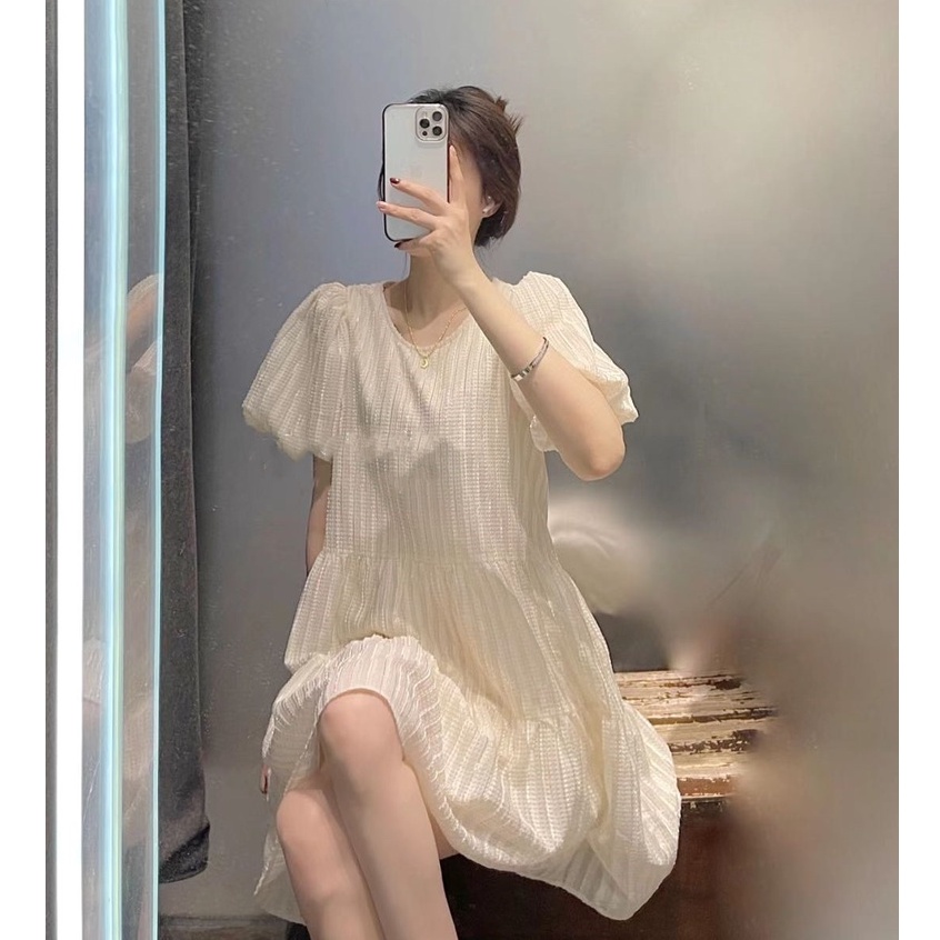 Xiaozhainv Đầm Tay Ngắn Màu Trắng Thời Trang Mùa Hè Cho Phái Nữ