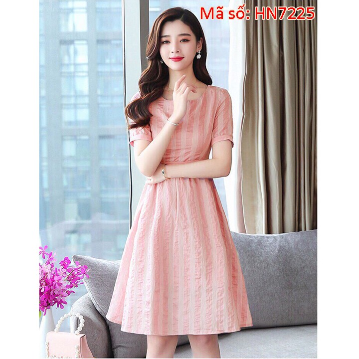 HN7225 ĐẦM XÒE SỌC PHỐI MÀU SANG TRỌNG CÁCH ĐIỆU CÓ SIZE LỚN