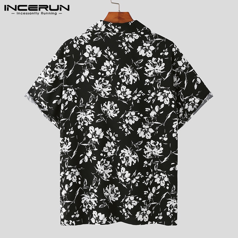 Áo sơ mi INCERUN ngắn tay in hoa phong cách vintage hawaii trẻ trung cho nam