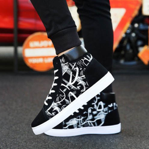 Giày nam cao cổ vải nhung họa tiết sắc nét đế cao su bền đẹp thời trang giaynam-G311 (đen) | BigBuy360 - bigbuy360.vn