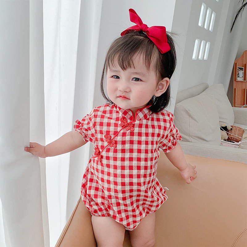 Jumpsuit sườn xám Trung Quốc dành cho bé gái sơ sinh AKKU