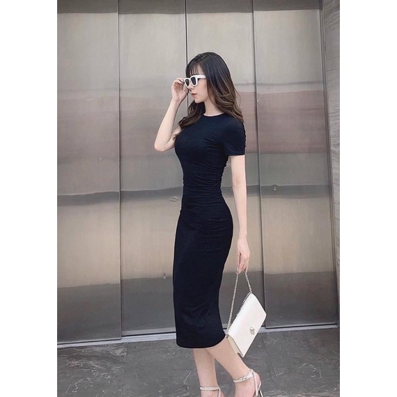 Váy Body Dúm Eo Cộc Tay L.Y Store Nữ  🌸 Đầm midi dáng ôm sexy thun co dãn bánh bèo tiểu thư cá tính Ulzzang 🌸
