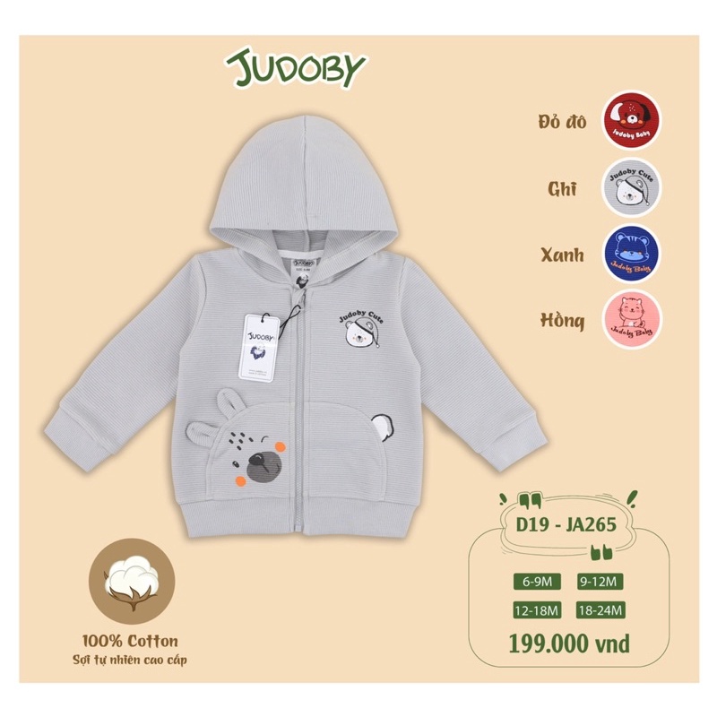 Áo khoác có mũ vải cotton phối hình cho bé Dokma - JUDOBY JA265