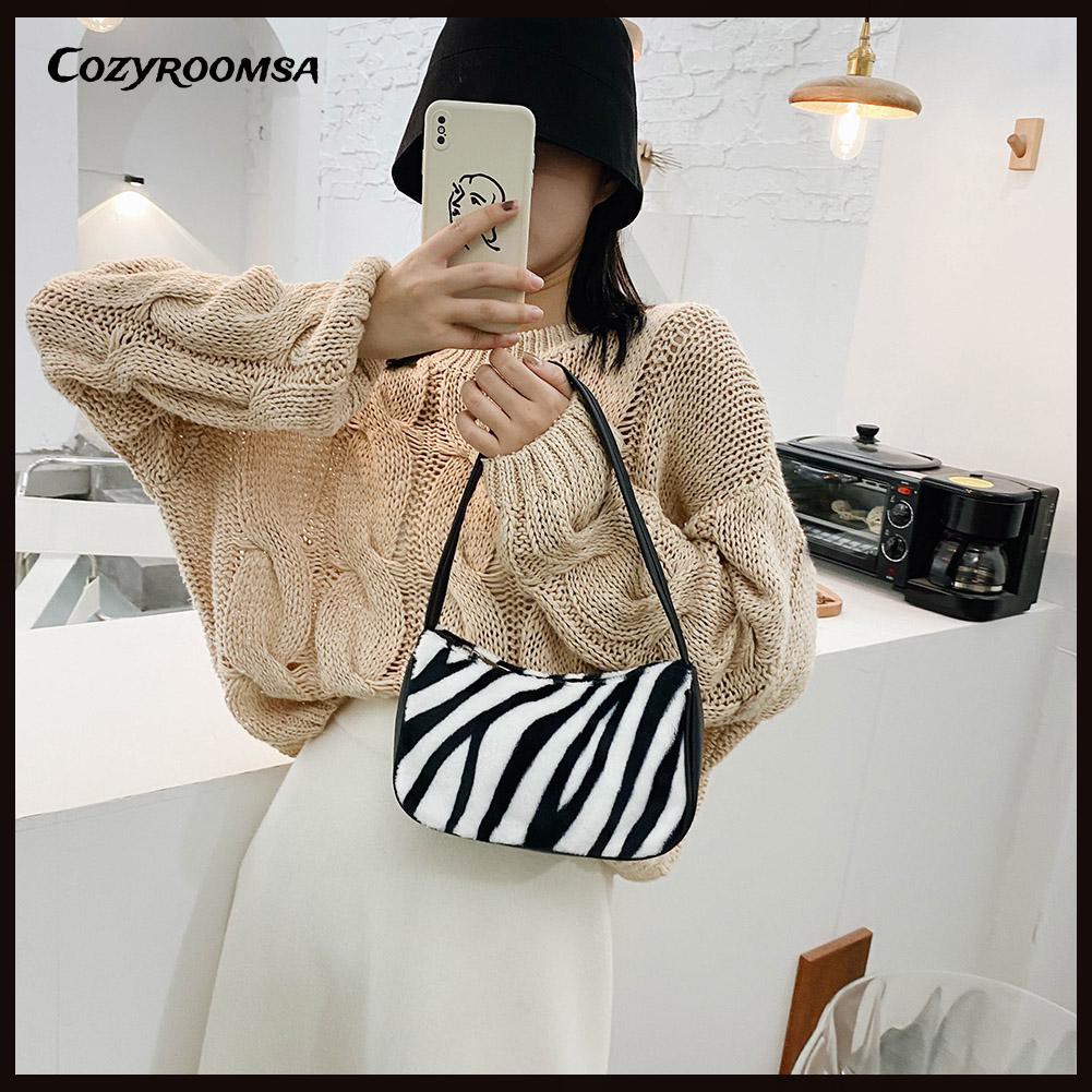 Cozyroomsa Autumn and winter new fashion casual retro plush animal pattern cow ladies underarm bag shoulder bag | WebRaoVat - webraovat.net.vn