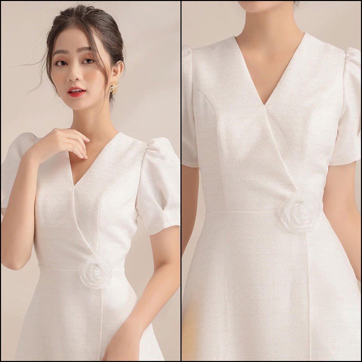 Đầm Xòe Đắp Chéo Cài Hoa Xưởng Thời Trang S&amp;M Sang Trọng, Nữ Tính, Giá Rẻ - GR380 (không có túi)