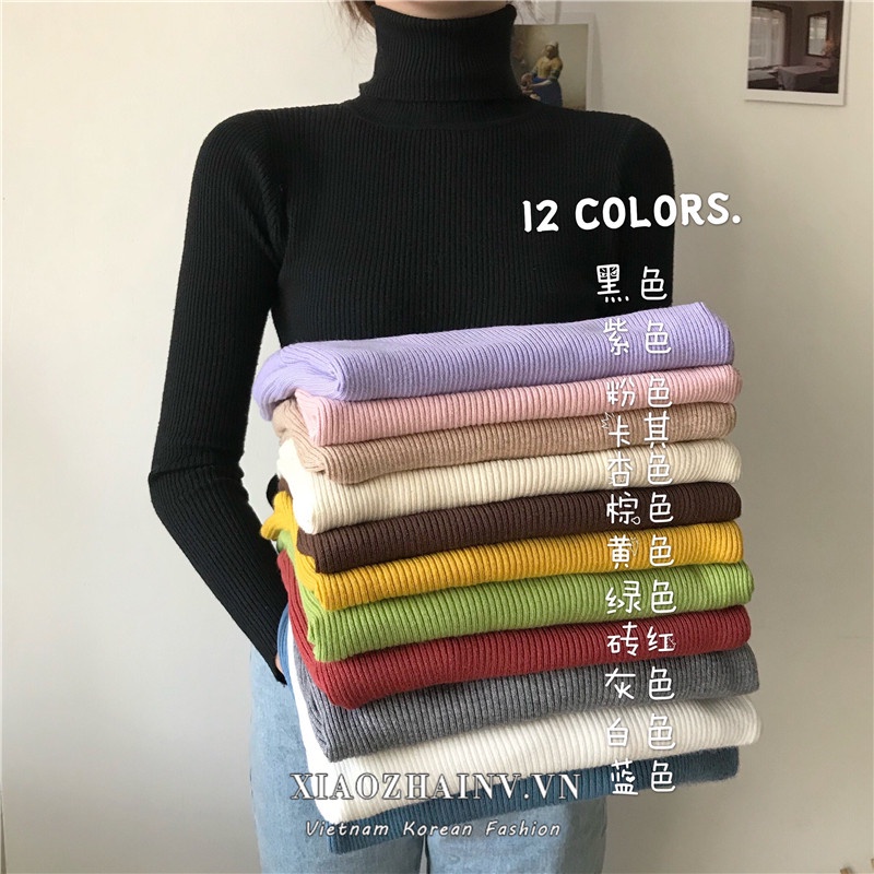 Áo sweater dệt kim cổ lọ dáng ôm màu trơn dễ phối đồ 12 màu sắc lựa chọn cho nữ | BigBuy360 - bigbuy360.vn