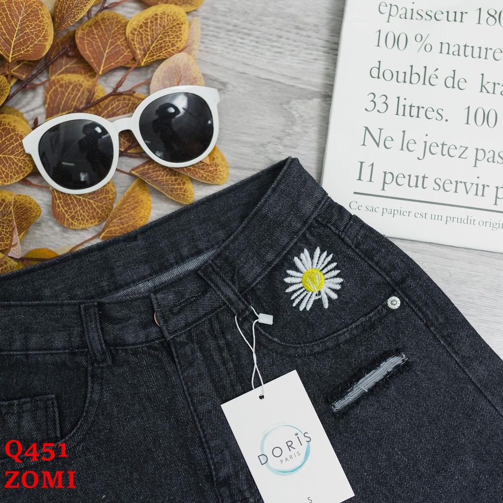 Quần short jean đen rách hoa cúc cực xinh ZOMI Q451