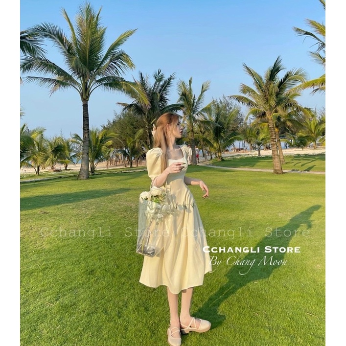 ĐẦM MIDI NUDE CỔ VUÔNG CHÍT EO