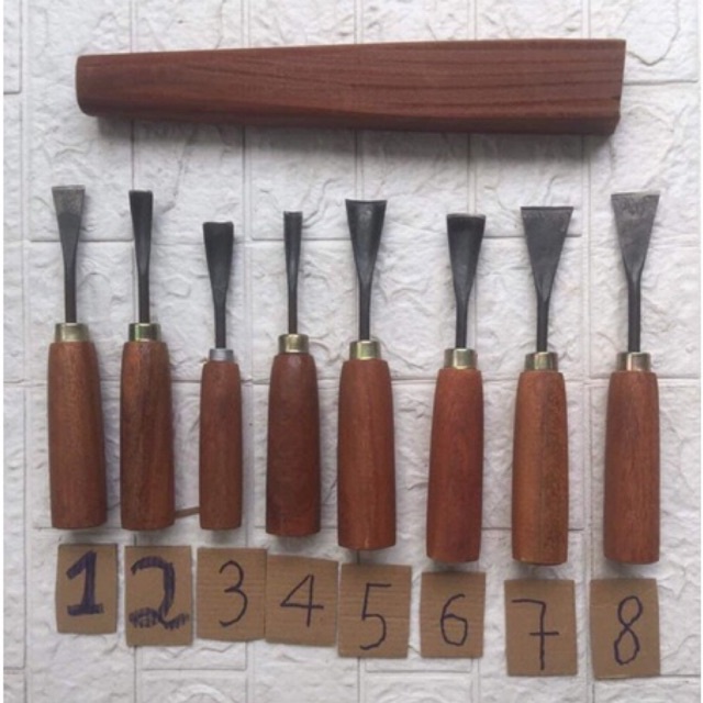Bộ Đục Bonsai Cây Cảnh Combo 8 cây Gỗ Nghiến sắc bén siêu bền Tặng kèm Dùi Đục Gỗ Nghiến