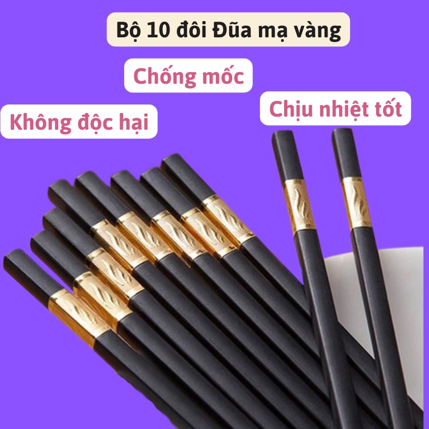 Đũa Mạ Vàng Bộ 10 Đôi Đũa Mạ Vàng Xuất Nhật Cao Cấp, Bền Đẹp, Sang Trọng dientu5.0