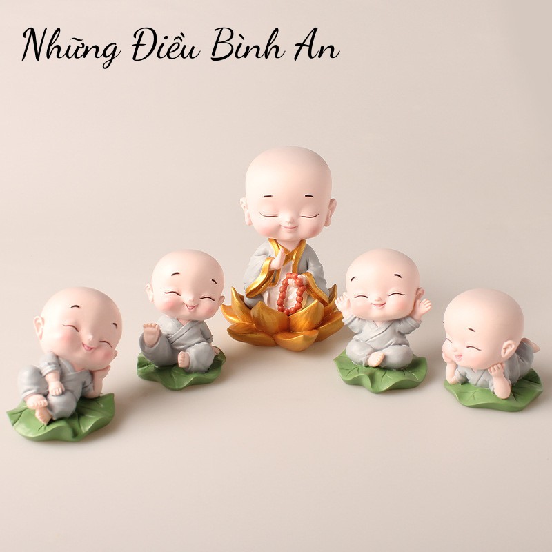 Tượng chú tiểu ngồi thiền lá sen bình an để xe ô tô, bàn làm việc, trang trí thư giãn💕FREESHIP 50k💕 Những Điều Bình An