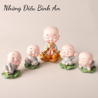 Tượng chú tiểu ngồi thiền lá sen bình an để xe ô tô, bàn làm việc, trang trí thư giãn💕FREESHIP 50k💕 Những Điều Bình An