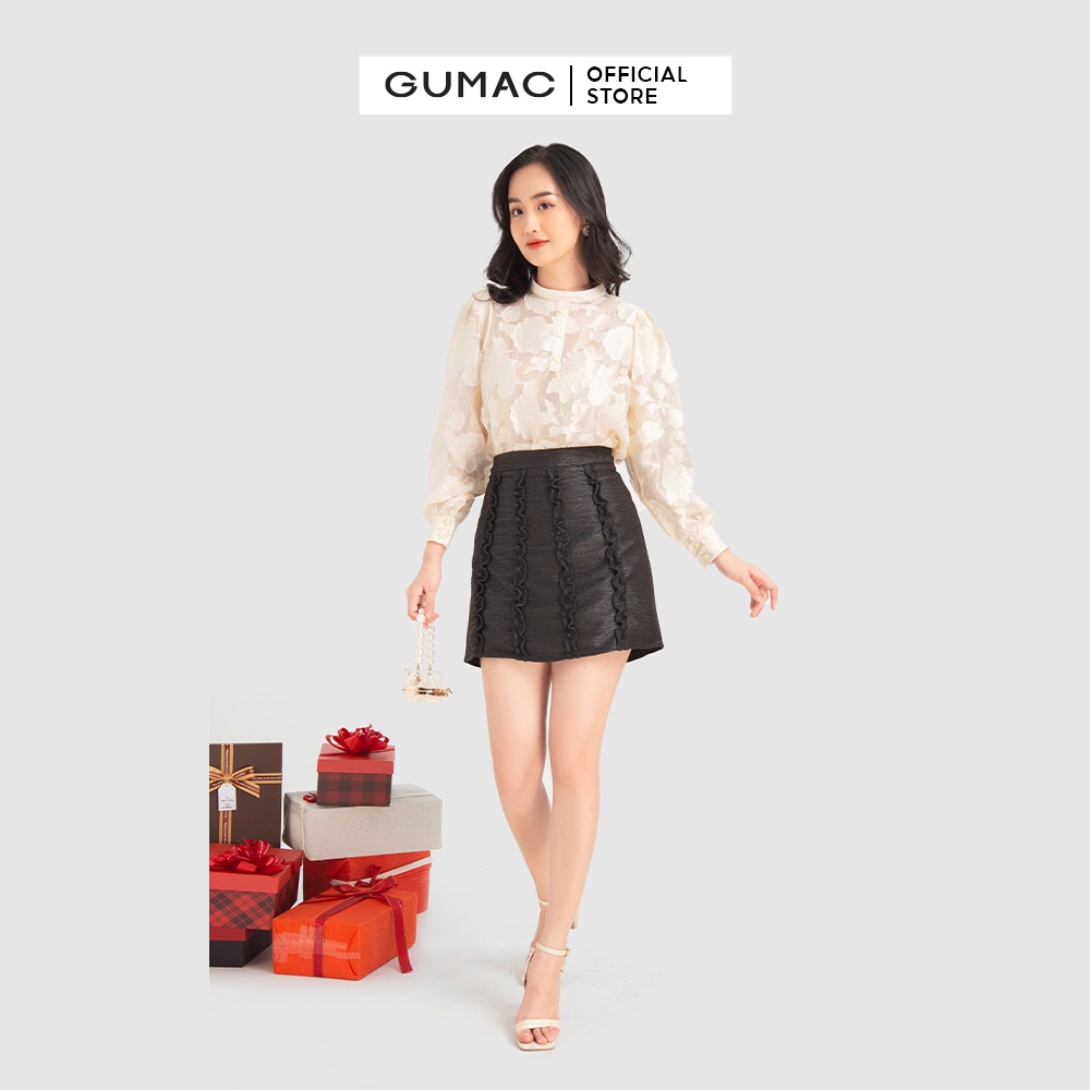 Áo voan hoa nổi cổ tròn AB12012 GUMAC( không kèm áo lót trong) mẫu mới | BigBuy360 - bigbuy360.vn