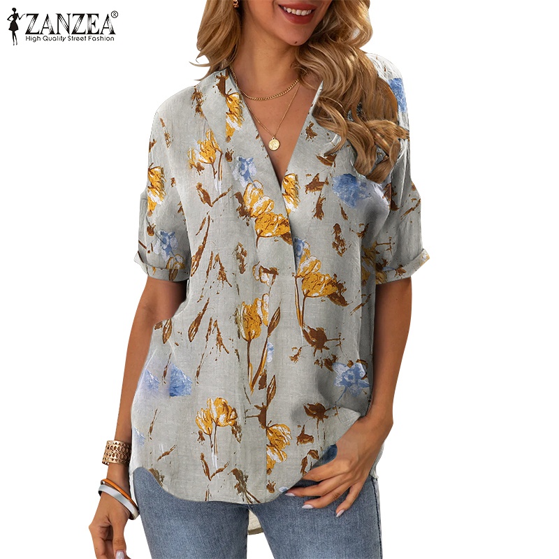 Áo Zanzea tay lửng cổ chữ v phong cách Châu Âu vintage cho nữ