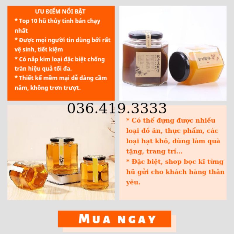 Lọ thủy tinh lục giác 500ml 730ml - Hũ thủy tinh đựng thực phẩm