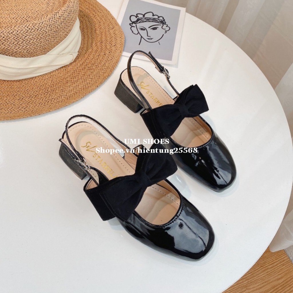 Giày hài búp bê nữ slingback nơ bím đế bệt/ đế 3p gót vuông quai hậu nhẹ nhàng đi làm văn phòng công sở đi chơi đẹp xinh