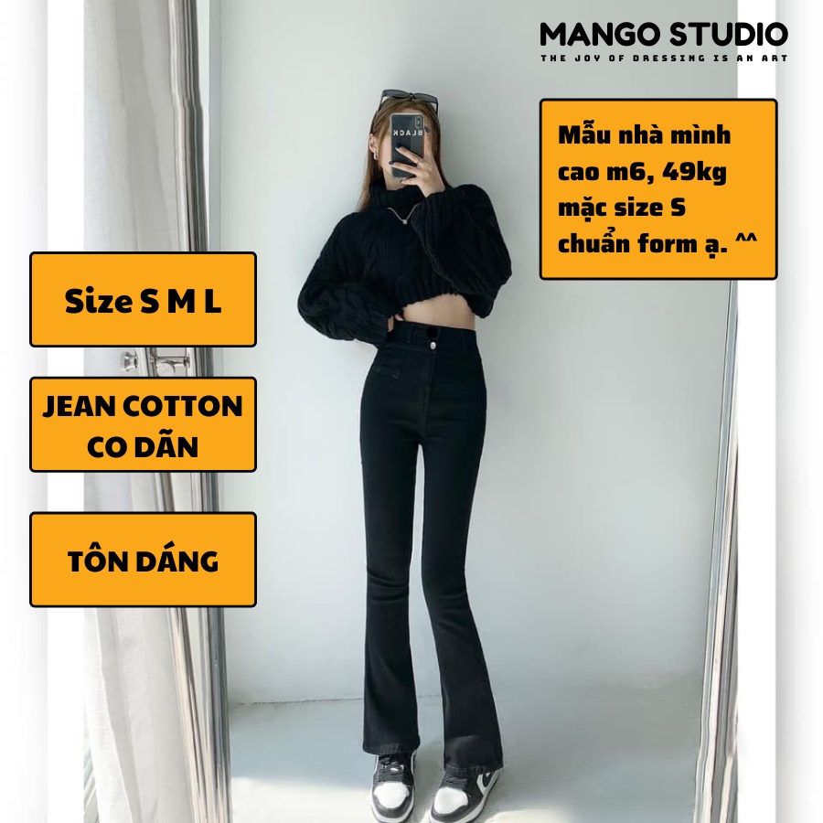 Quần jean nữ ống loe màu đen dáng dài cạp cao chất co dãn siêu tôn dáng MT06 | BigBuy360 - bigbuy360.vn