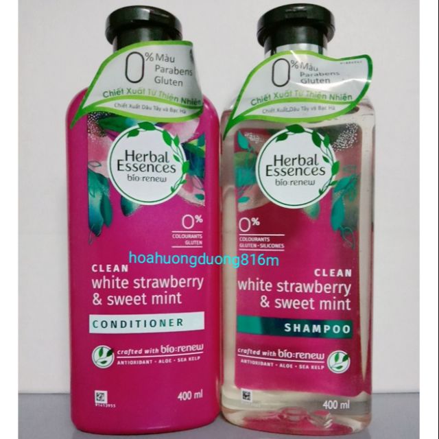 Combo gội và xả phục hồi tái sinh tóc Herbal Esences Dâu tây Bạc Hà 400ml