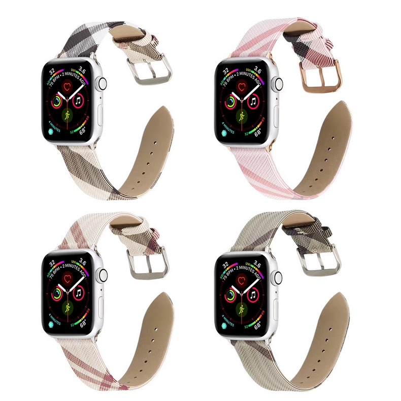 Dây Đeo Bằng Da Họa Tiết Kẻ Sọc Cho Đồng Hồ Thông Minh Apple Watch Iwatch 40mm 44mm 42mm 38mm 6 Se 5 4 3 2 1