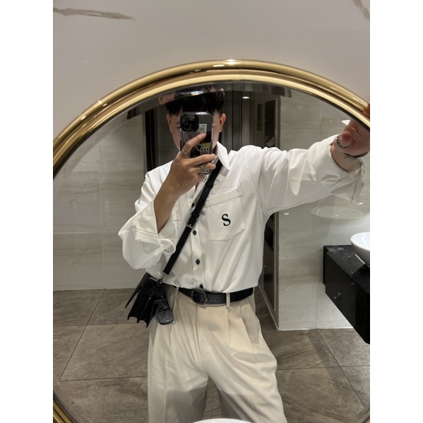 SIAM ÁO SƠMI DÀI TAY FORM RỘNG  THÊU CHỮ S NAM NỮ ĐỀU BẬN ĐƯỢC