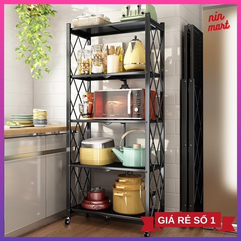 Kệ bếp đa năng gấp gọn Kệ gấp gọn thông minh 5 tầng chắc chắn thép chống rỉ