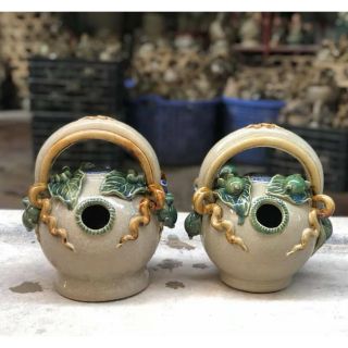 Bình vôi men rạn lá trầu quả cau