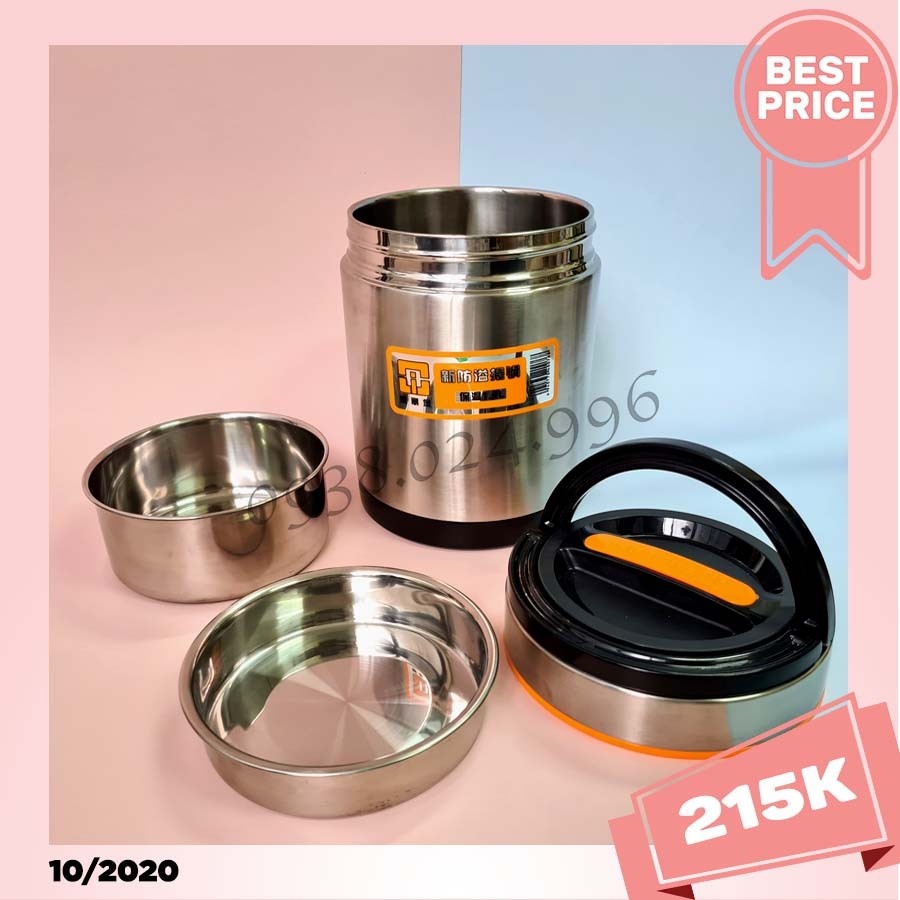 Camen, Ủ Cháo Inox 3 ngăn AILIJIN Cao Cấp 1.4L-1.9L - Kèm Hình Thật