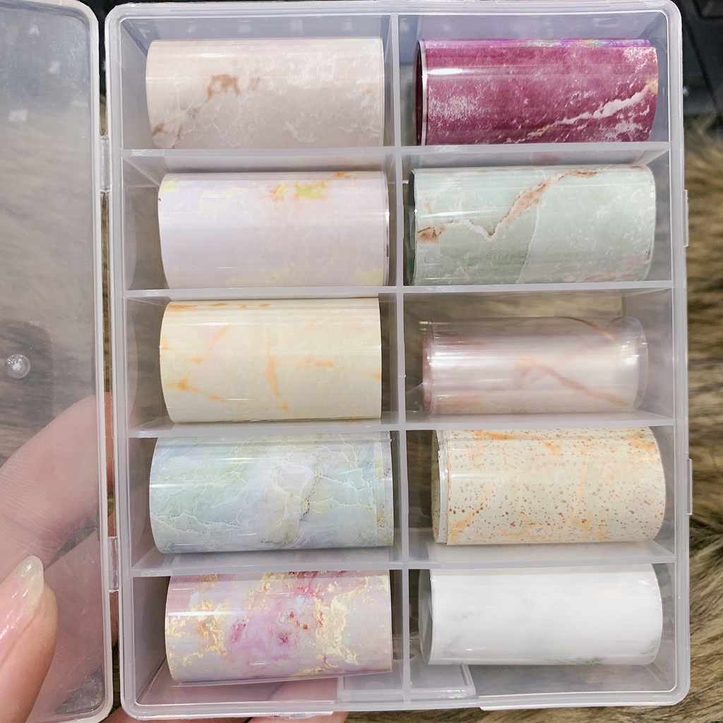 Set foil 10 Mẫu ẩn Móng - Foil ẩn Móng Nail - Thương Hiệu , Hoa ,Vân Đá vv