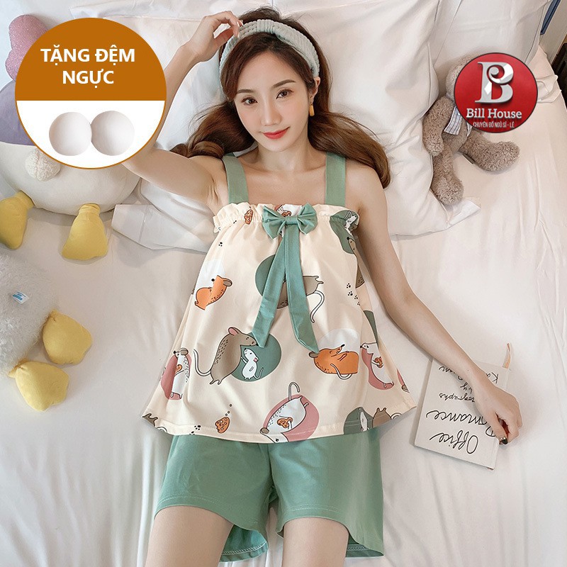 Bộ Ngủ 2 Dây Cotton Thun Sữa Mềm Mịn Tặng Kèm Mút Ngực BC14 | BigBuy360 - bigbuy360.vn