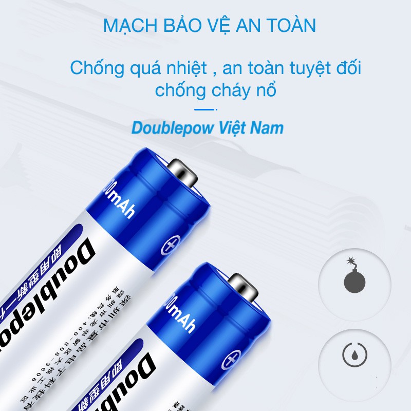 Bộ 4 Pin Sạc AAA 1250mAh Doublepow - Pin dung lượng cao cho remote, thiết bị điện tử, đồ chơi trẻ em, đồng hồ