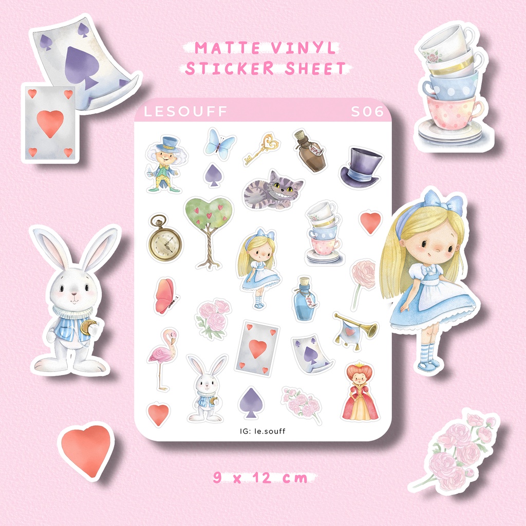 S06 sticker alice in wonderland, hình dán cute, sticker trang trí sổ đáng yêu giá rẻ  - Lesouff