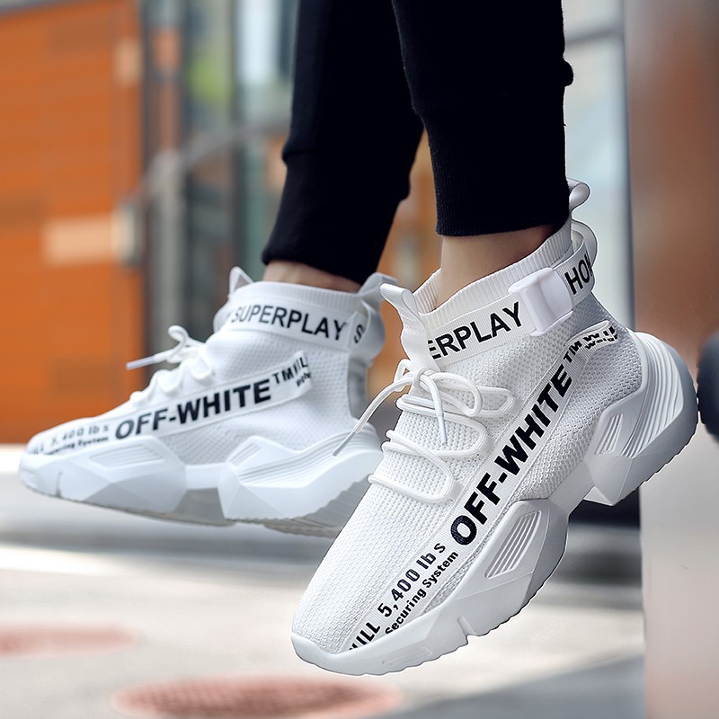 Off White Giày Thể Thao Cổ Cao Phối Lưới Thoáng Khí Thời Trang Cho Nam Mềm | BigBuy360 - bigbuy360.vn