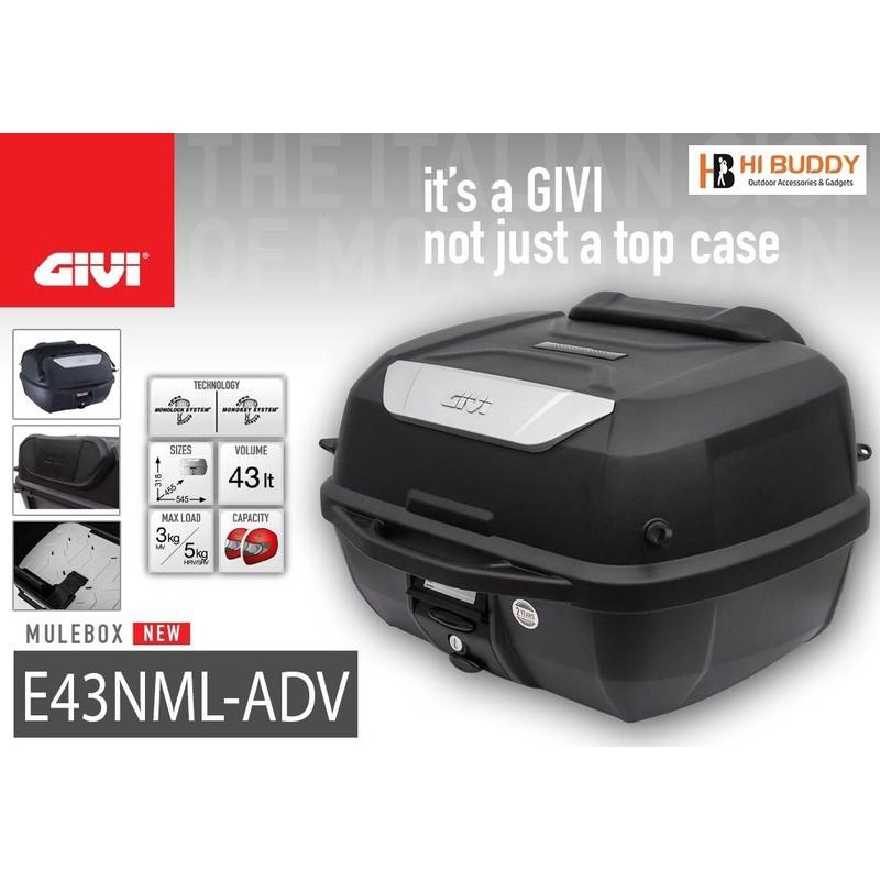 Thùng Givi E43NTL-ADV 43 Lít Có Tựa Lưng-Lưới Ràng-Lót Trong-Đế đệm Tặng 1 Bình Nước Matsu Duy Tân 500ml