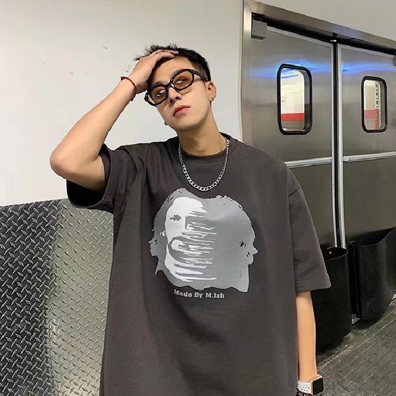 Áo Thun Dáng Rộng In Chữ Phong Cách Hip Hop Đường Phố Hàn Quốc Thời Trang Mùa Hè Cho Nam Cỡ M-5XL