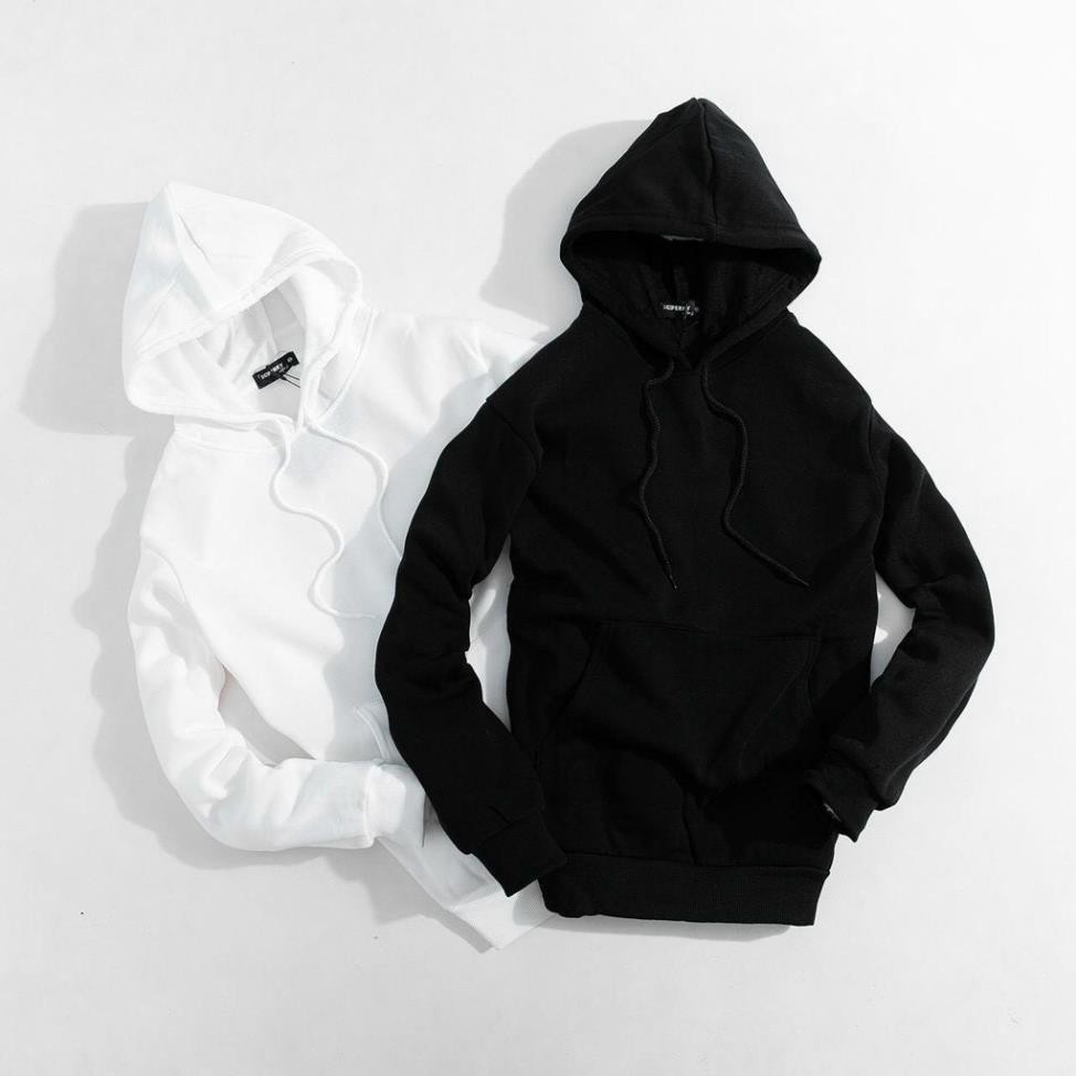 Áo đôi Hoodie nam nữ unisex form rộng trơn trắng đen có mũ đẹp chất nỉ phong cách trẻ trung Hàn Quốc | BigBuy360 - bigbuy360.vn