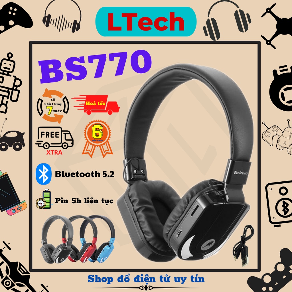 Tai nghe Bluetooth không dây chụp tai bs770, kết nối nhanh âm thanh sống động.