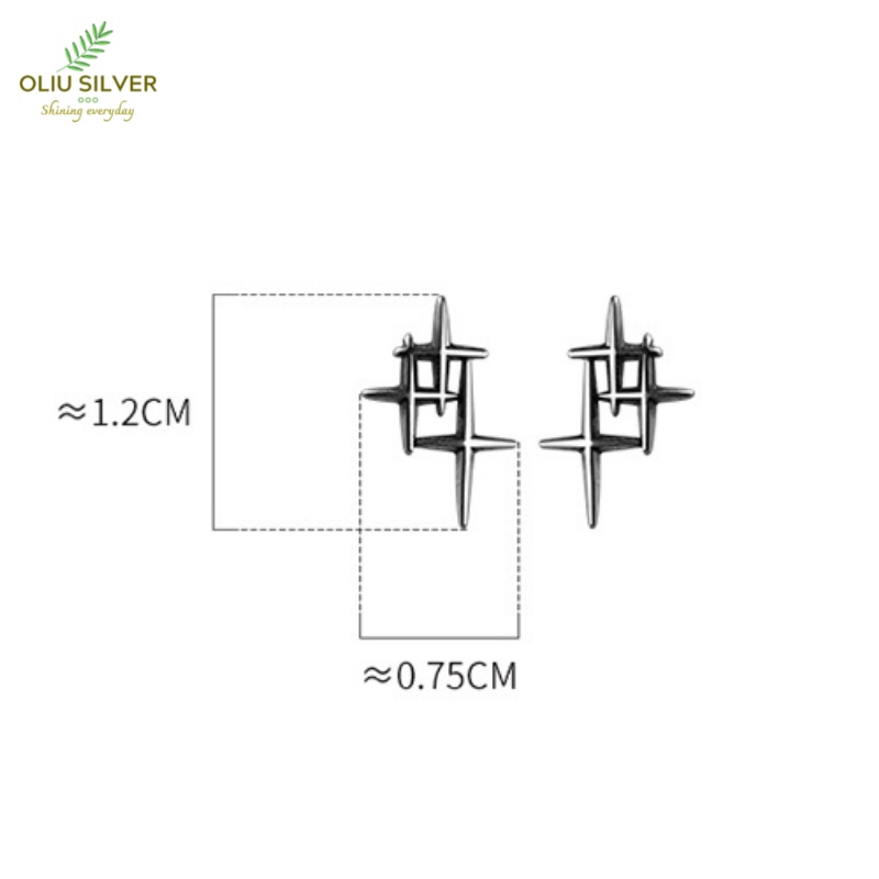 Bông Tai Bạc Thái S925 Retro Cross Star Ngôi Sao Trẻ Trung Cá Tính | Khuyên Tai Nữ Trang Sức Bạc Thời Trang